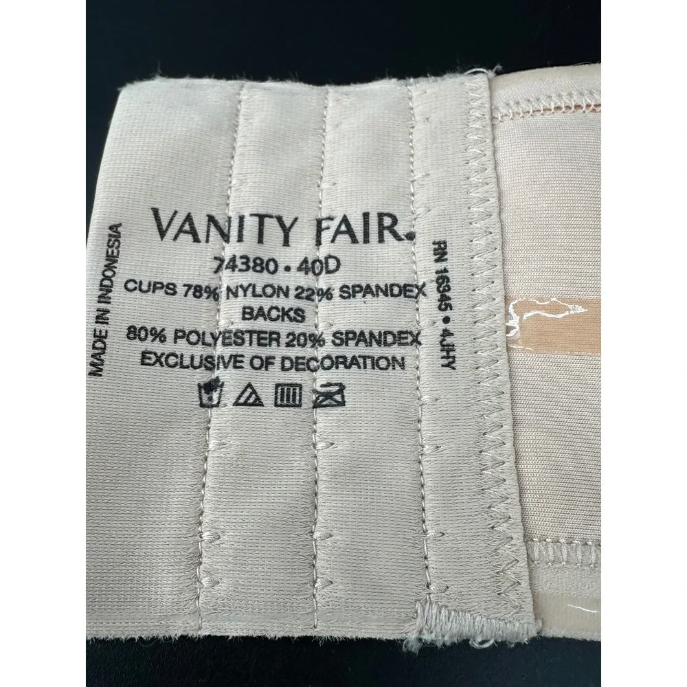 Vanity Fair Beauty Back Strapless Underwire Bra Beige 40D 74380